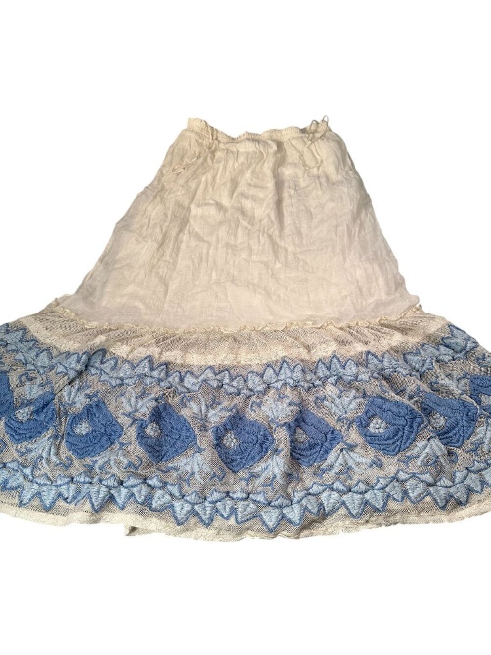 Free People Rose Embroidered Maxi Skirt Boho Flowy Peasant Floral Elastic Tier